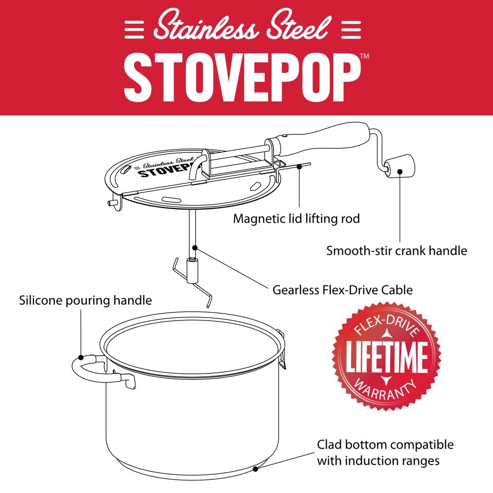 StovePop con tapa levanta magnética para verter sin quemaduras.