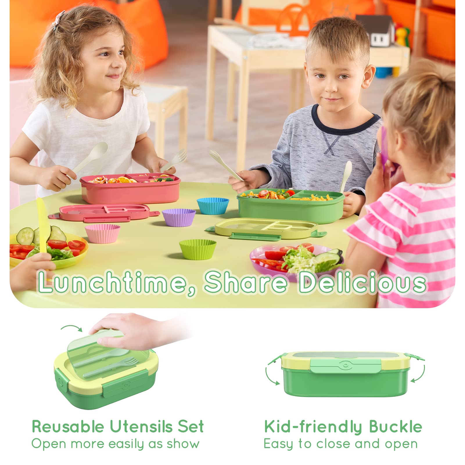 TIME4DEALS caja-almuerzo bento apta para microondas y lavavajillas