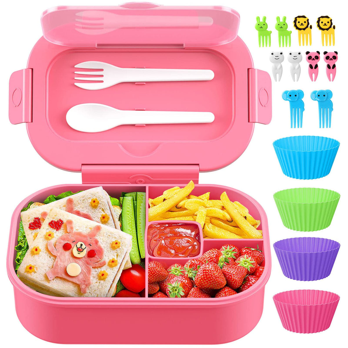 TIME4DEALS caja-almuerzo bento rosa 44oz con 4 compartimentos para comidas equilibradas