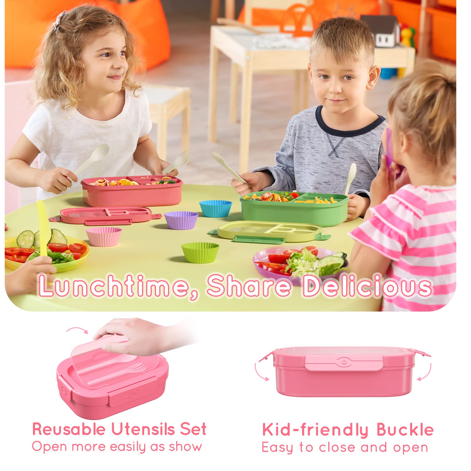 TIME4DEALS caja-almuerzo bento rosa apta para lavavajillas facilita limpieza