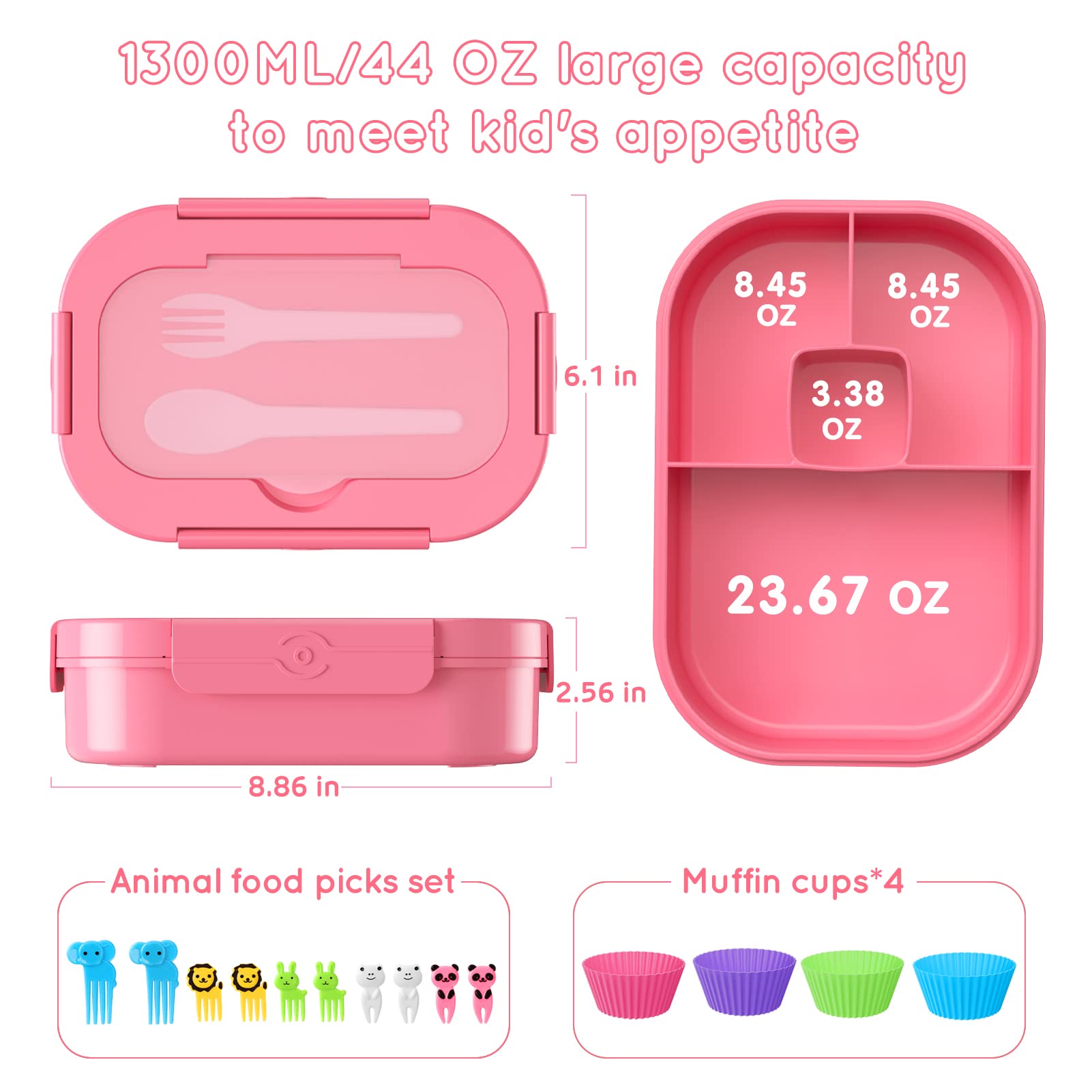 TIME4DEALS caja-almuerzo bento rosa libre de BPA para seguridad alimentaria