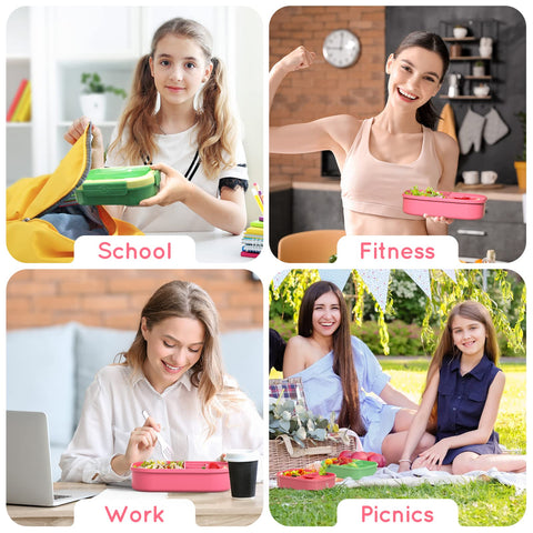 TIME4DEALS caja-almuerzo bento rosa ideal para escuela y trabajo