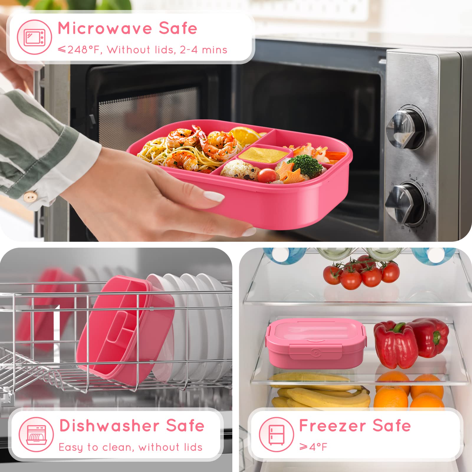 TIME4DEALS caja-almuerzo bento rosa incluye utensilios reutilizables para comer fácilmente