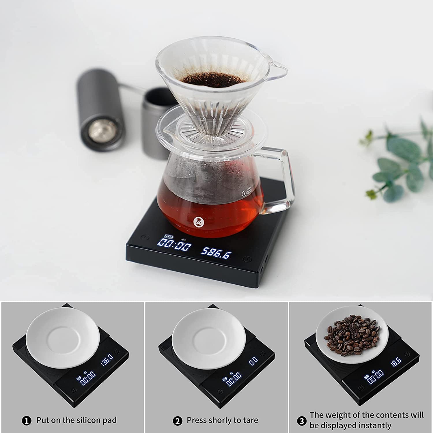 TIMEMORE Balanza Basic 2.0 dimensiones compactas para cocinas pequeñas.