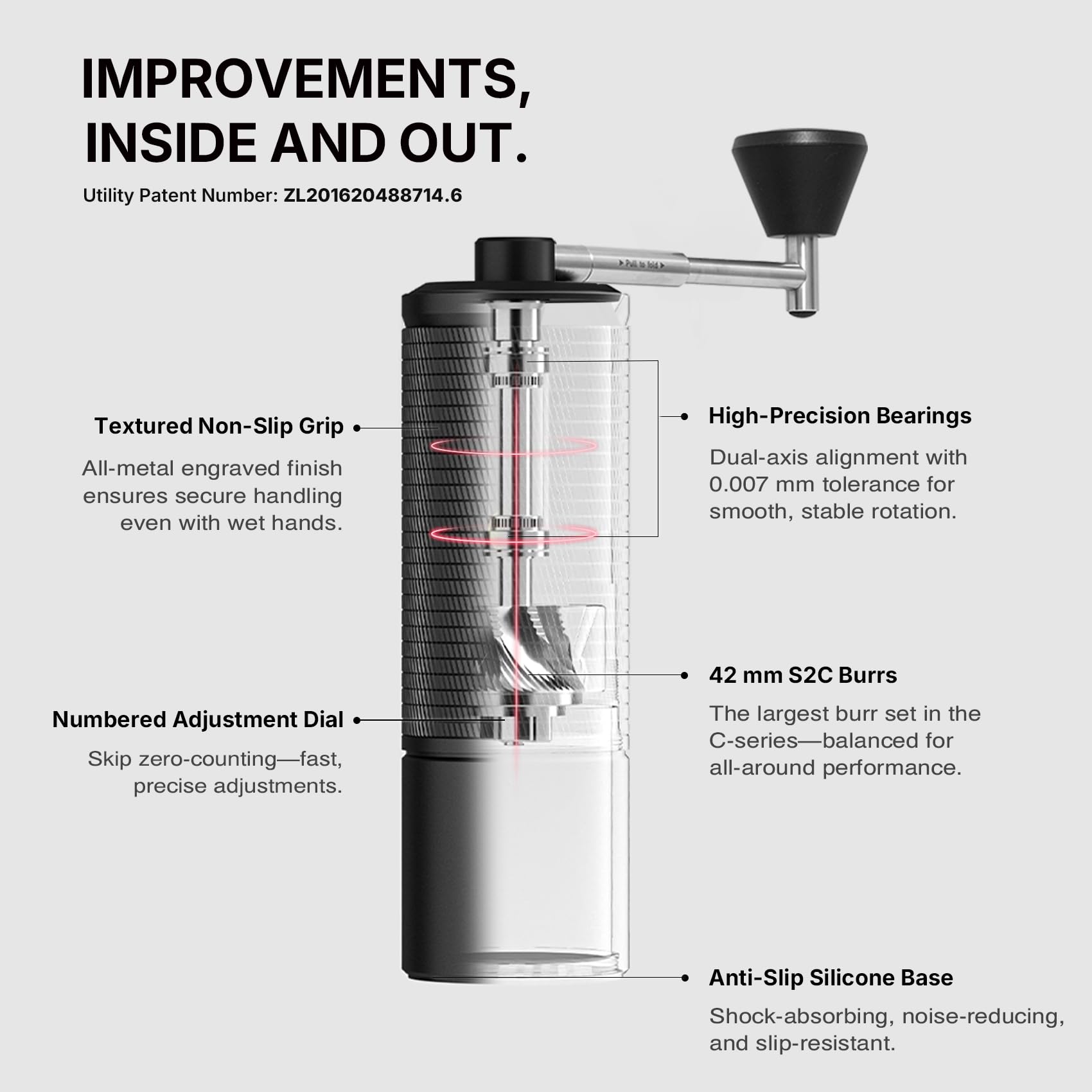 TIMEMORE C5 Pro, ajuste 0.031 mm, fácil personalizar la molienda para diferentes métodos.