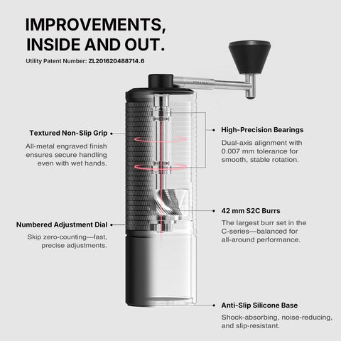 TIMEMORE C5 Pro, ajuste 0.031 mm, fácil personalizar la molienda para diferentes métodos.