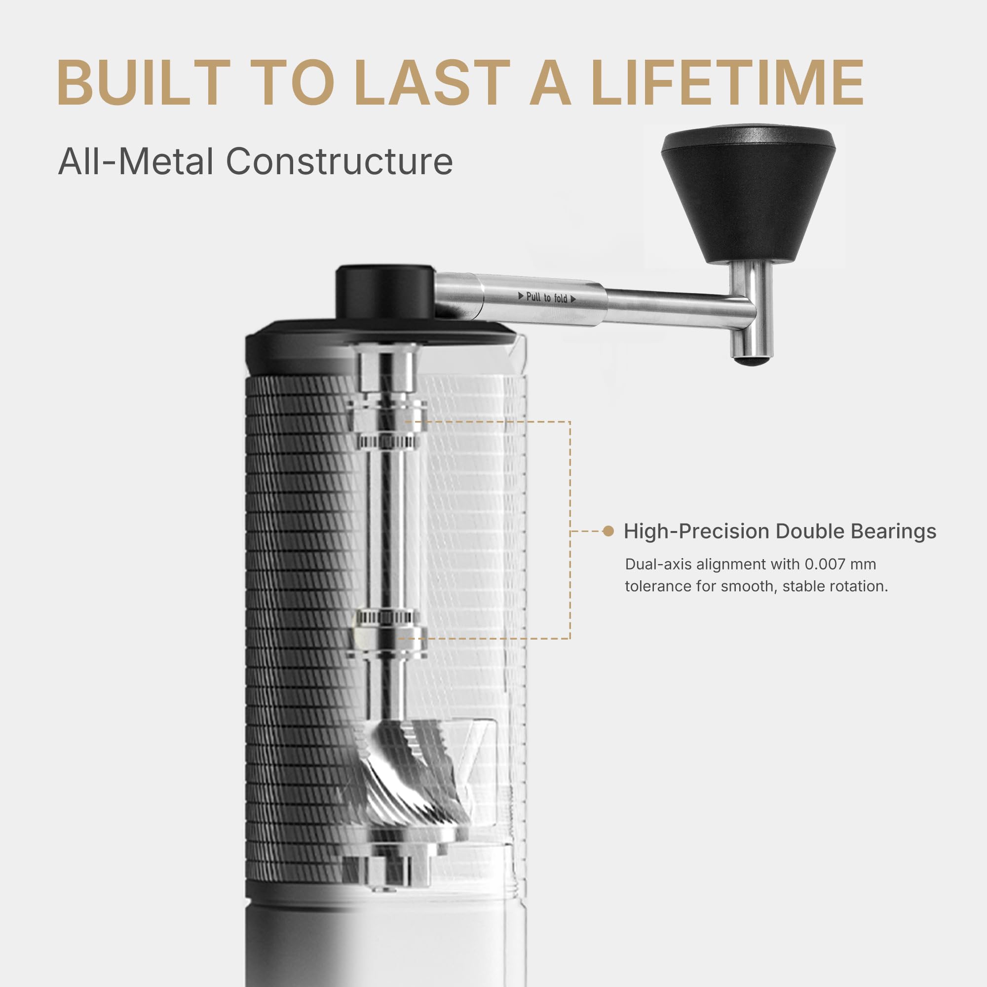 Timemore C5 ESP PRO: cuerpo de 53 mm para agarre firme y molienda estable.