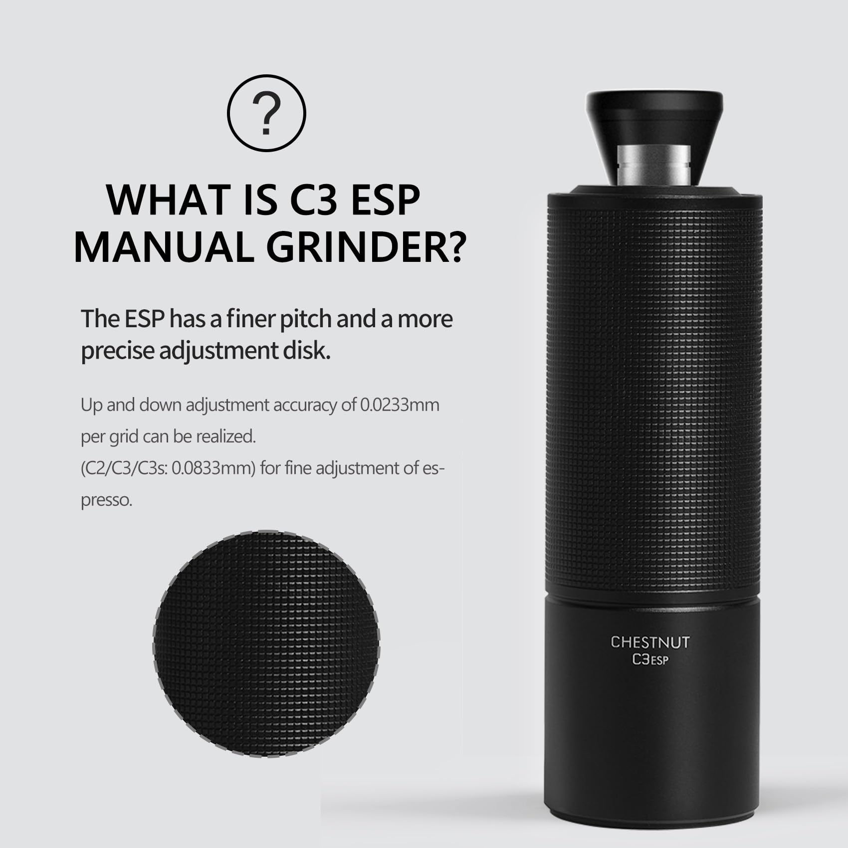 TIMEMORE Chestnut C3 ESP ergonomía compacta mejora el agarre.