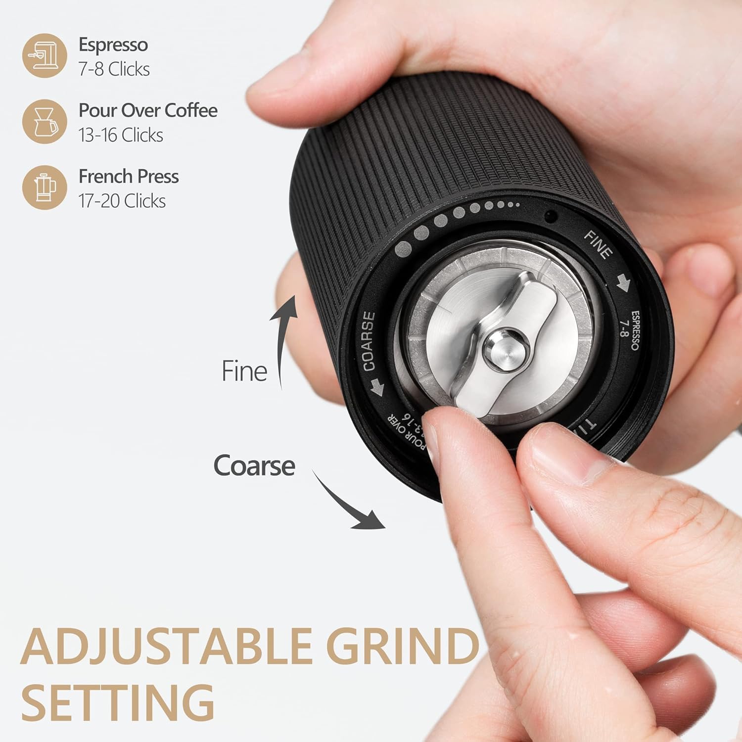 TIMEMORE Chestnut C3S: ajuste continuo para café expreso, filtrado por goteo o prensa francesa.