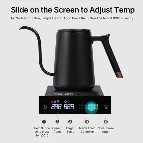 TIMEMORE hervidor cuello de ganso 600 ml – lateral: diseño ergonómico para manejo cómodo.