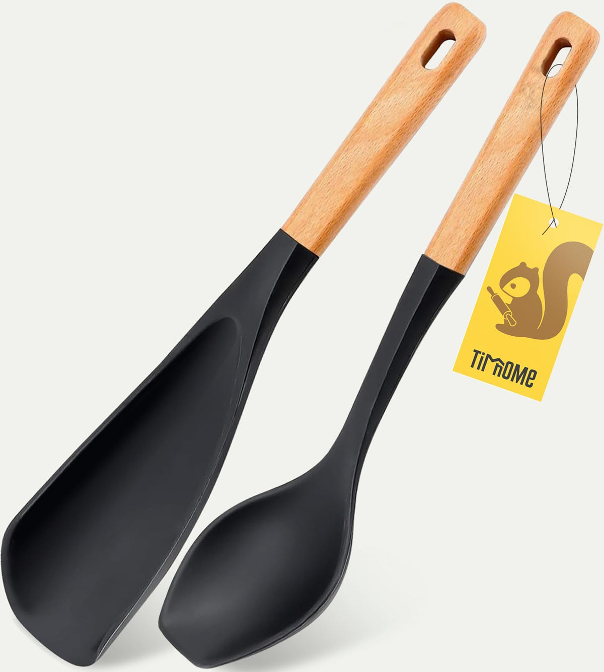 TimHome Espátulas-Cucharas 2-Pack: empaque frontal listo para comprar y usar en la cocina