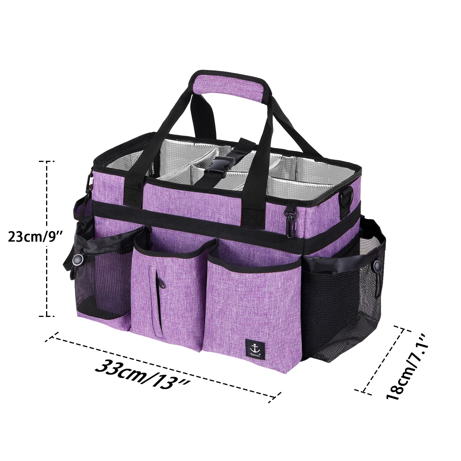 Timoxi bolsa limpieza grande interiores: compartimentos ajustables para organización de productos.