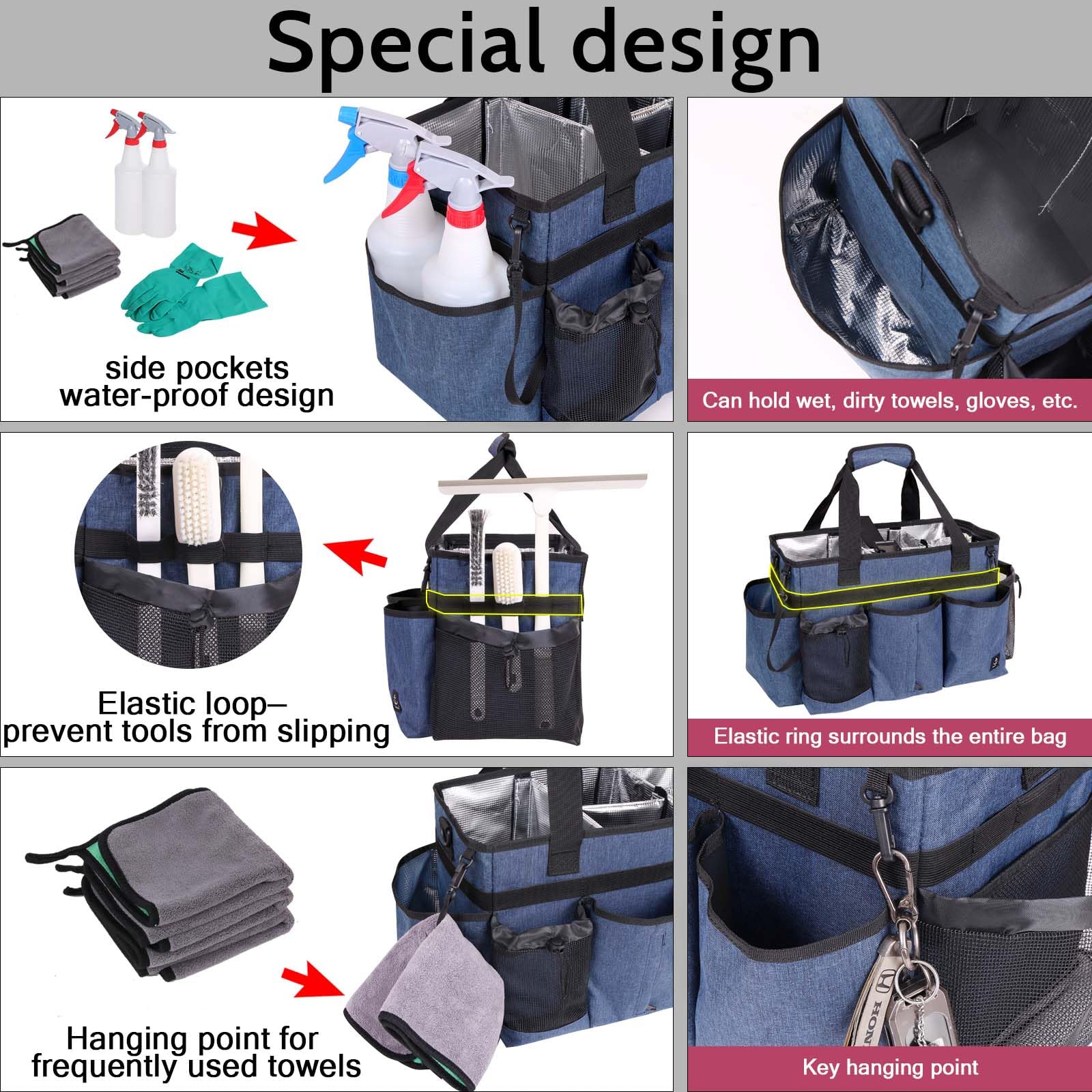 Timoxi bolsa organizadora de limpieza con asas para transporte cómodo.
