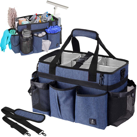 Timoxi bolsa organizadora de limpieza azul, vista general para organización eficiente.