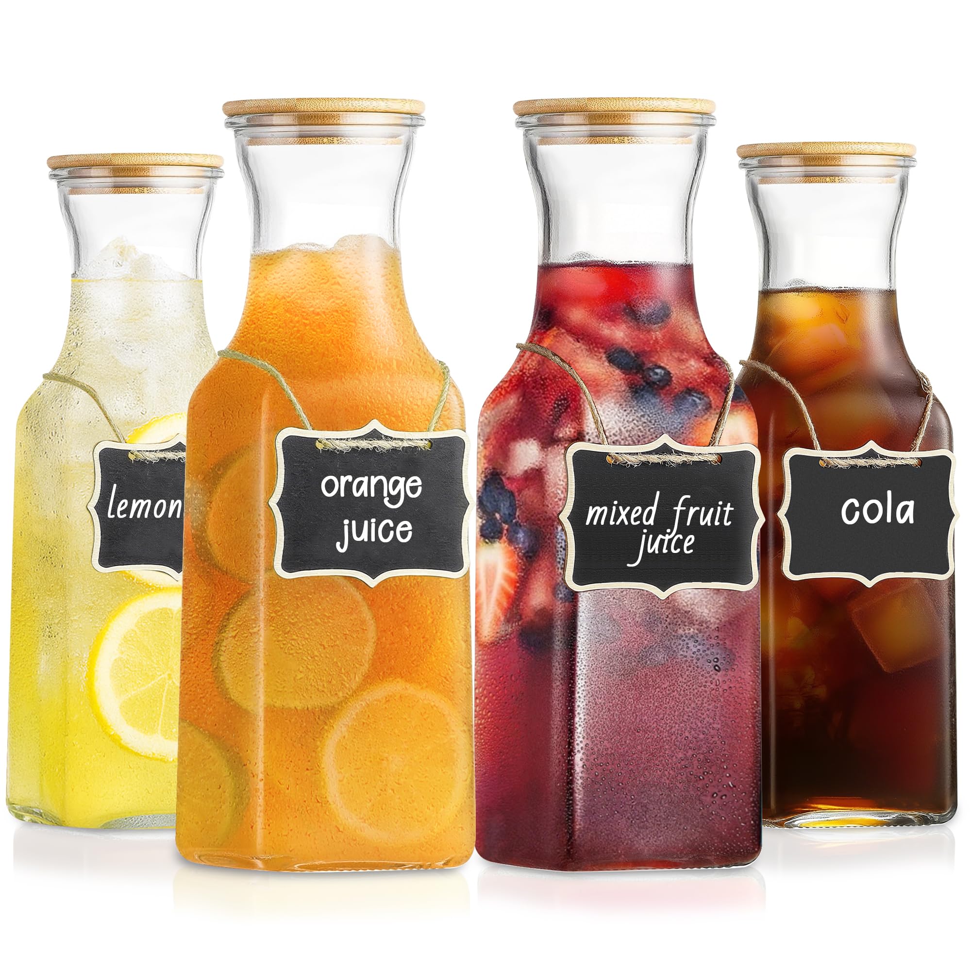 Jarra Tinaforld de vidrio cuadrado con tapa de bambú para conservar bebidas.