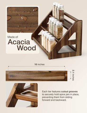 Acabado nogal y madera de acacia, estante elegante para cocina.