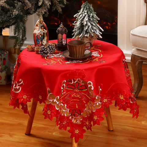 Mantel Tingjoo navidad con poinsettia rojo para mesa elegante.