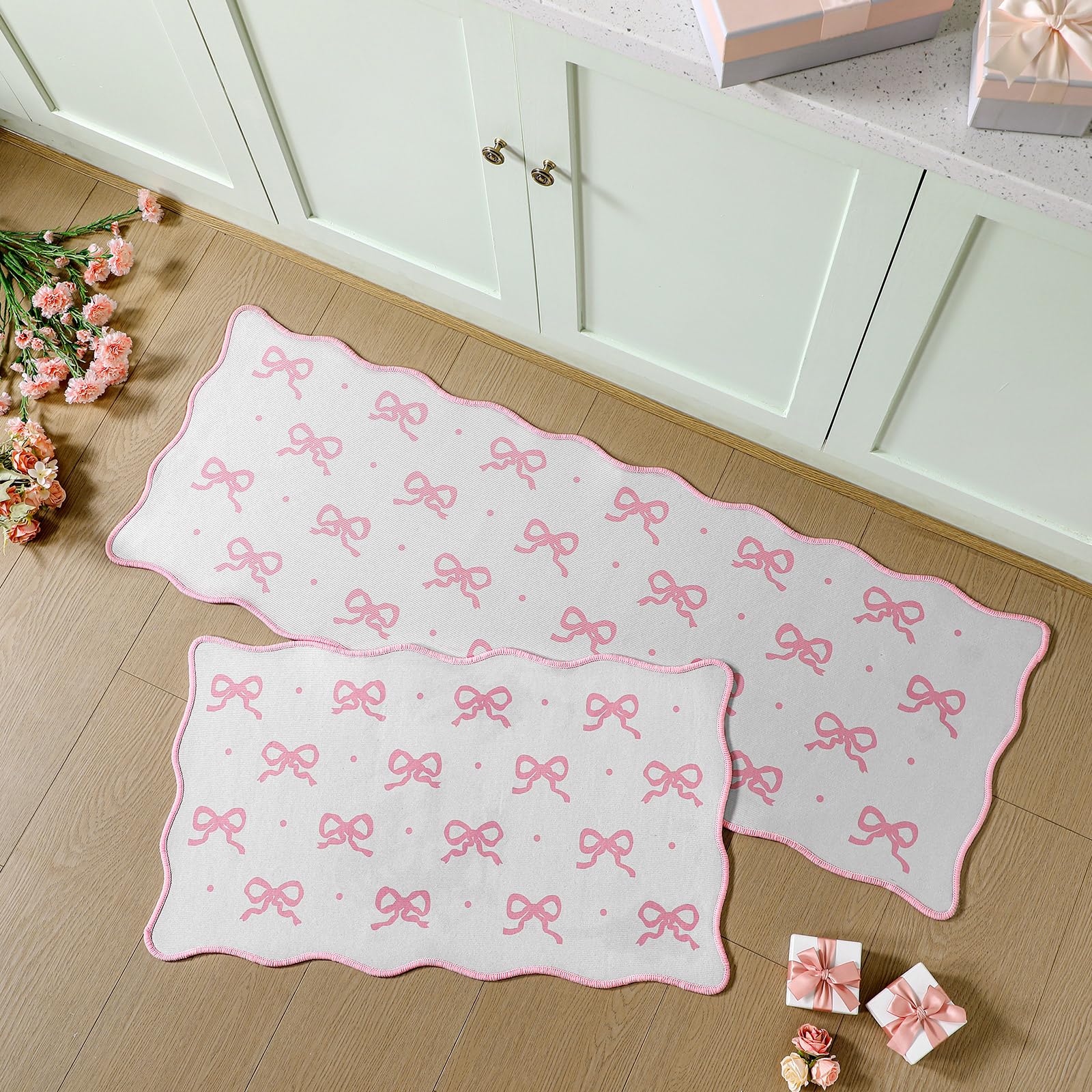 Tinideya borde ondulado rosa alfombra cocina diseño elegante para cualquier espacio