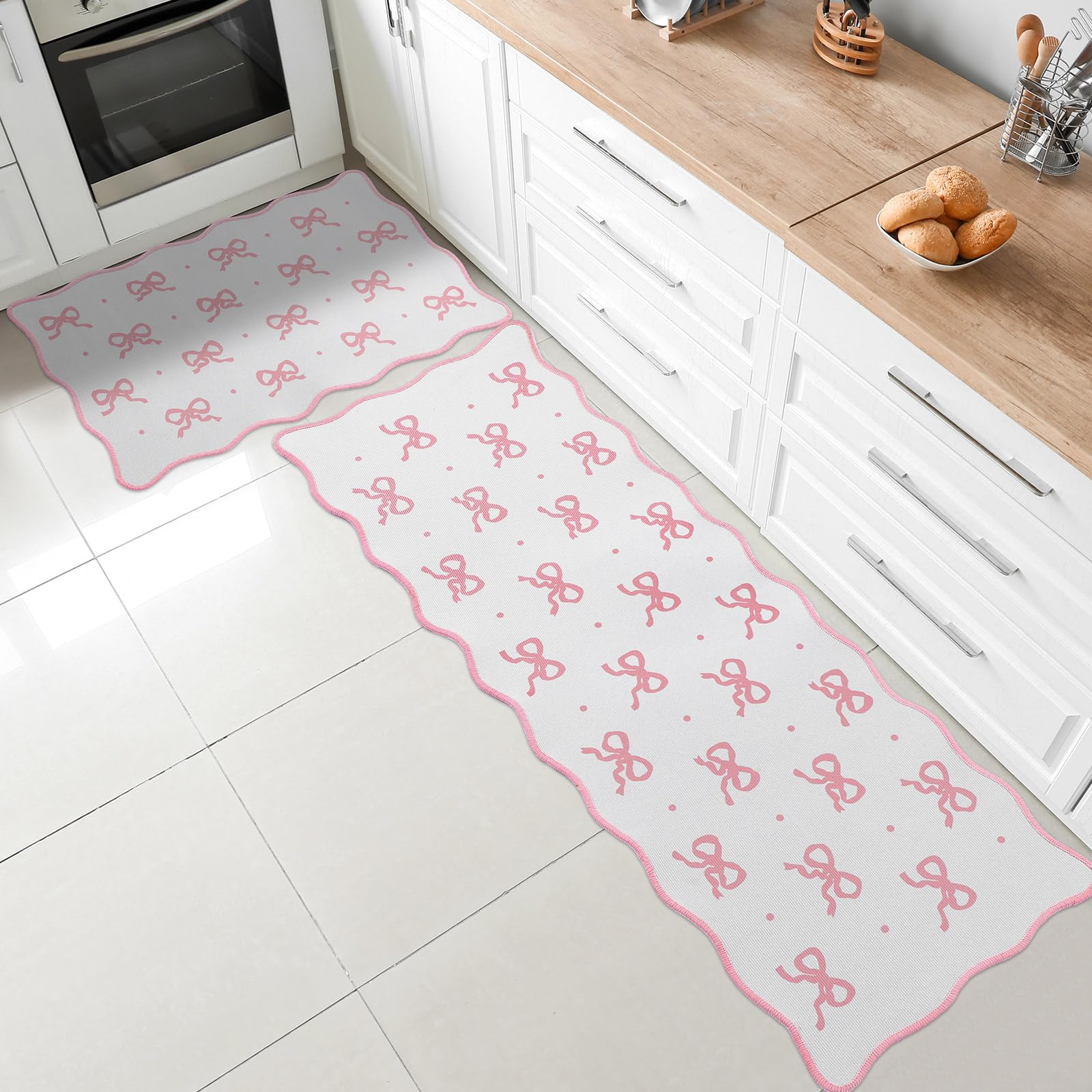 Tinideya alfombra cocina lazo rosa 30x17 ideal para cocina y seguridad antideslizante