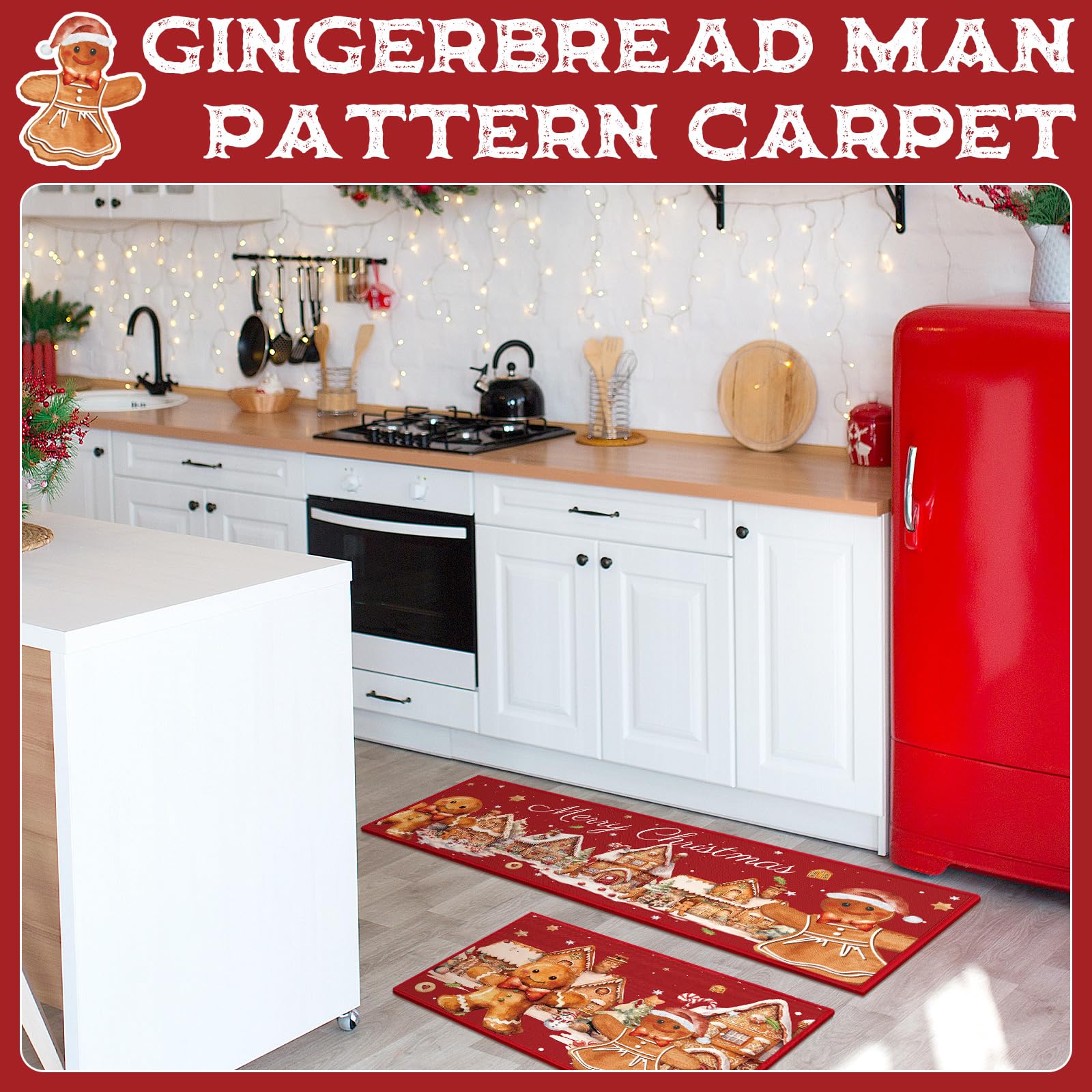 Conjunto Tinideya de tres alfombras navideñas para cocina y pasillos.
