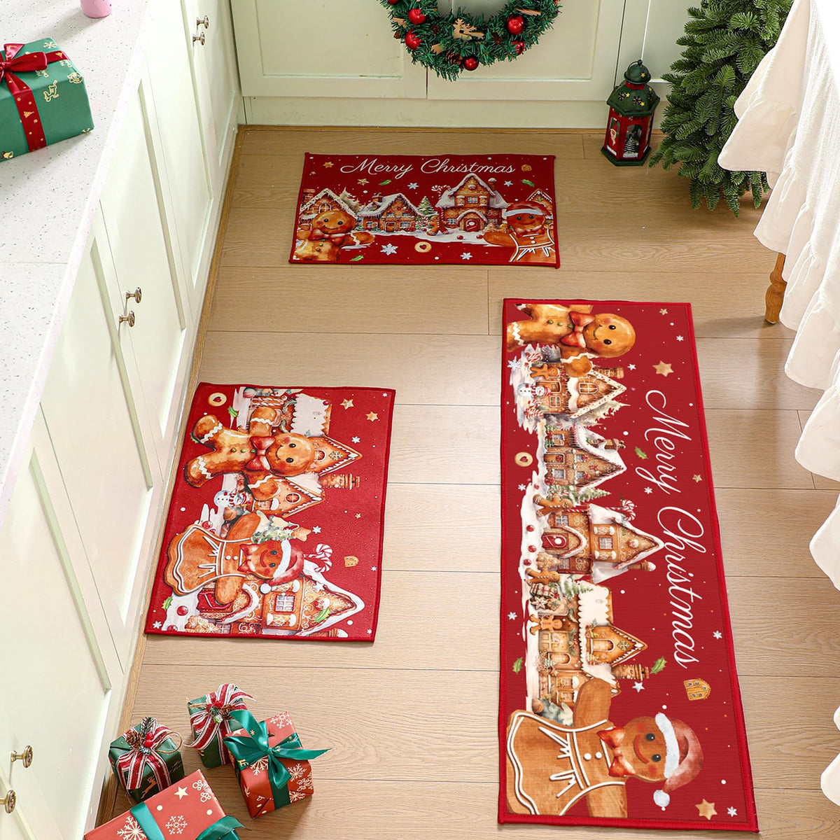 Alfombra Tinideya con hombre de jengibre, textura esponjosa para cocina.