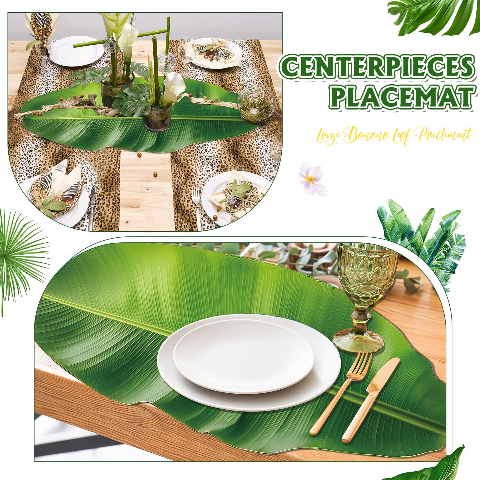 Decoración de mesa hawaiana, apariencia realista para eventos temáticos.