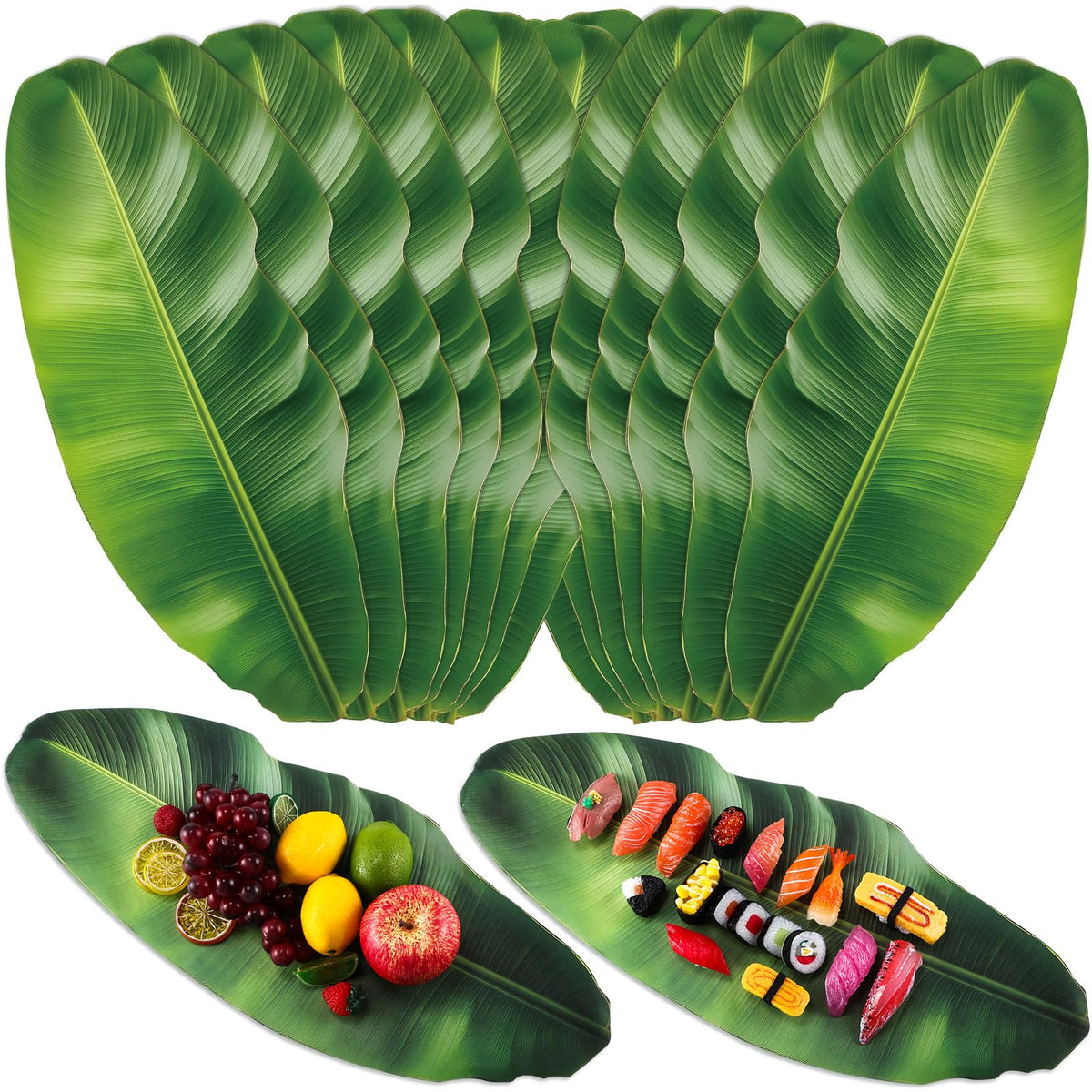 Tinlade hojas artificiales de banana para cocinar, ideales para presentaciones limpias y seguras.