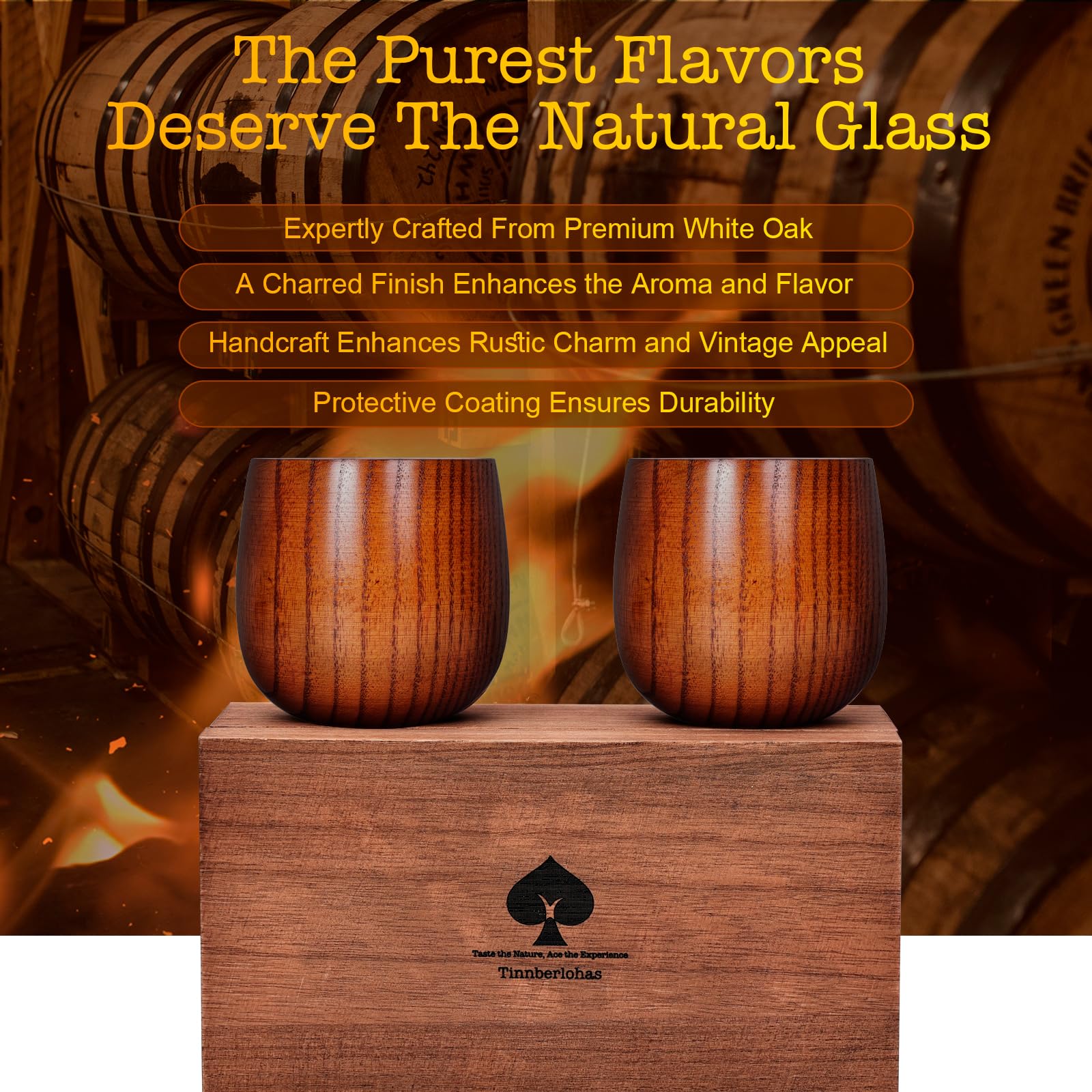 Conjunto regalo de madera Tinnberlohas, estilo rústico para regalo de whisky