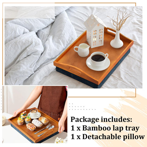 Bandeja Tioncy de bambú para comer en cama con almohada suave