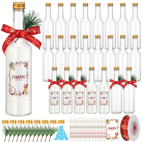 Botellas de plástico Tioncy 16 oz con tapas, ideales para coquito y bebidas caseras.