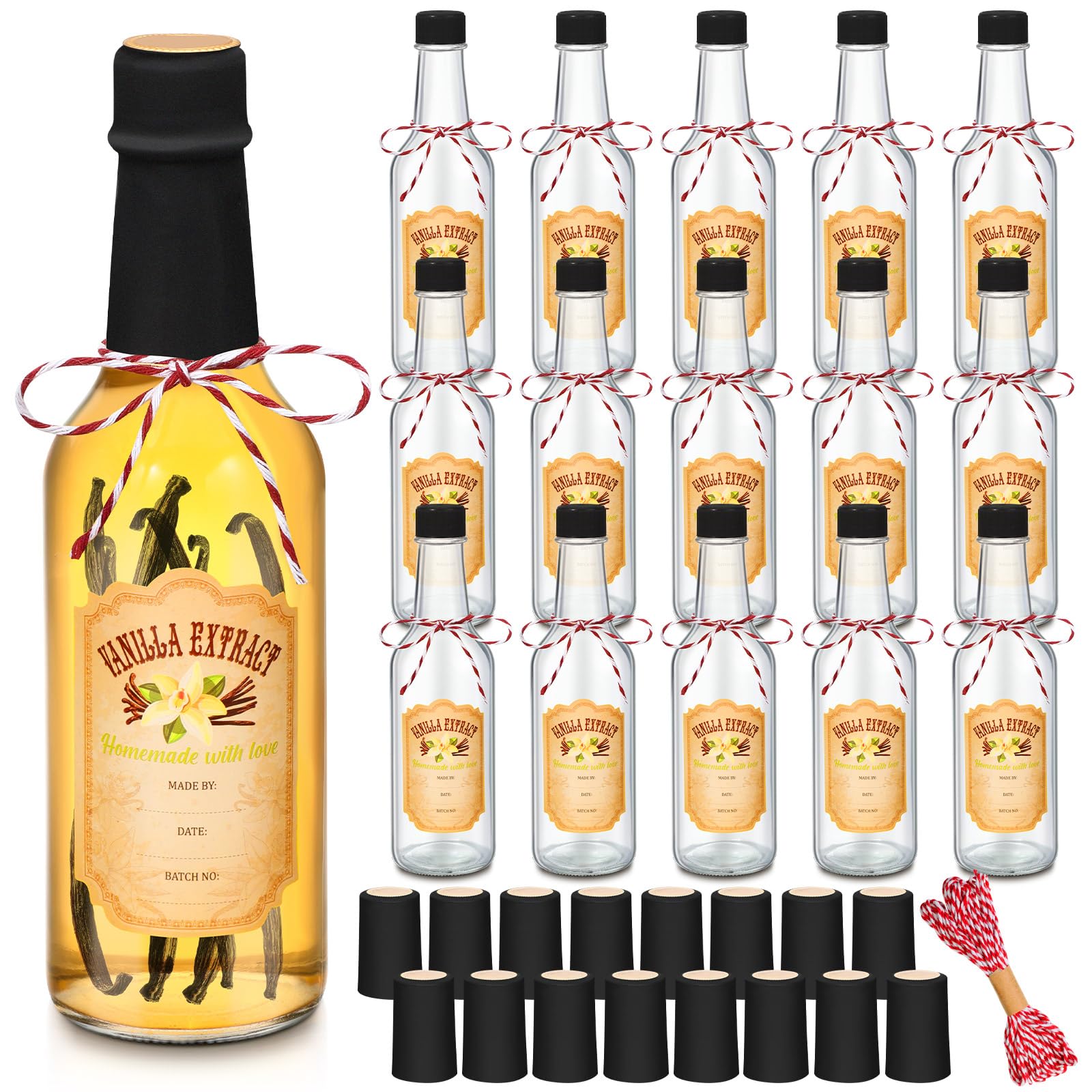 Frascos Tioncy de vidrio 250 ml para extracto de vainilla, reutilizables.