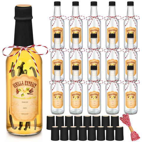 Frascos Tioncy de vidrio 250 ml para extracto de vainilla, reutilizables.