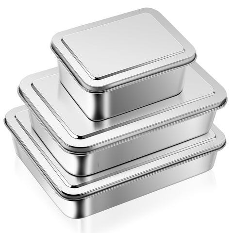 Tioncy, juego de 3 bandejas rectangulares con tapas para hornear pasteles y conservar frescura