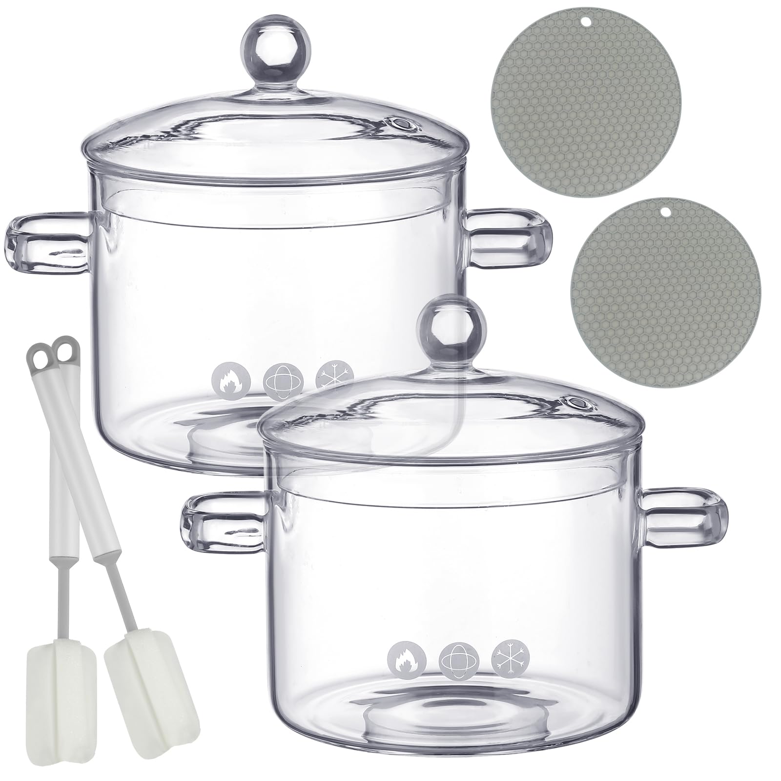 Juego de ollas de vidrio Tioncy 1.3 L con tapa para cocinar y vigilar.