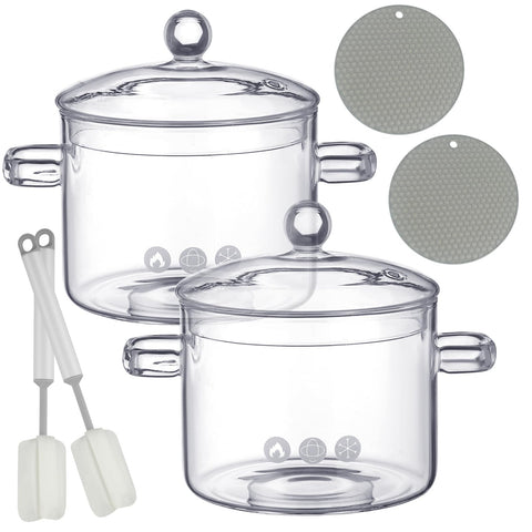 Juego de ollas de vidrio Tioncy 1.3 L con tapa para cocinar y vigilar.