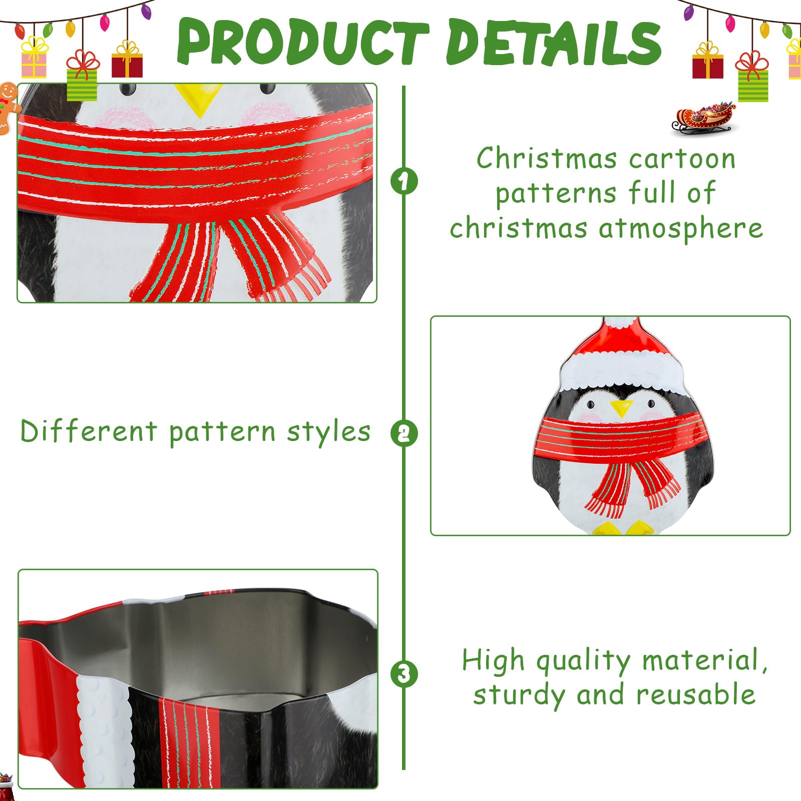 Tioncy lata Navidad pingüino, diseño encantador para regalos y organización.