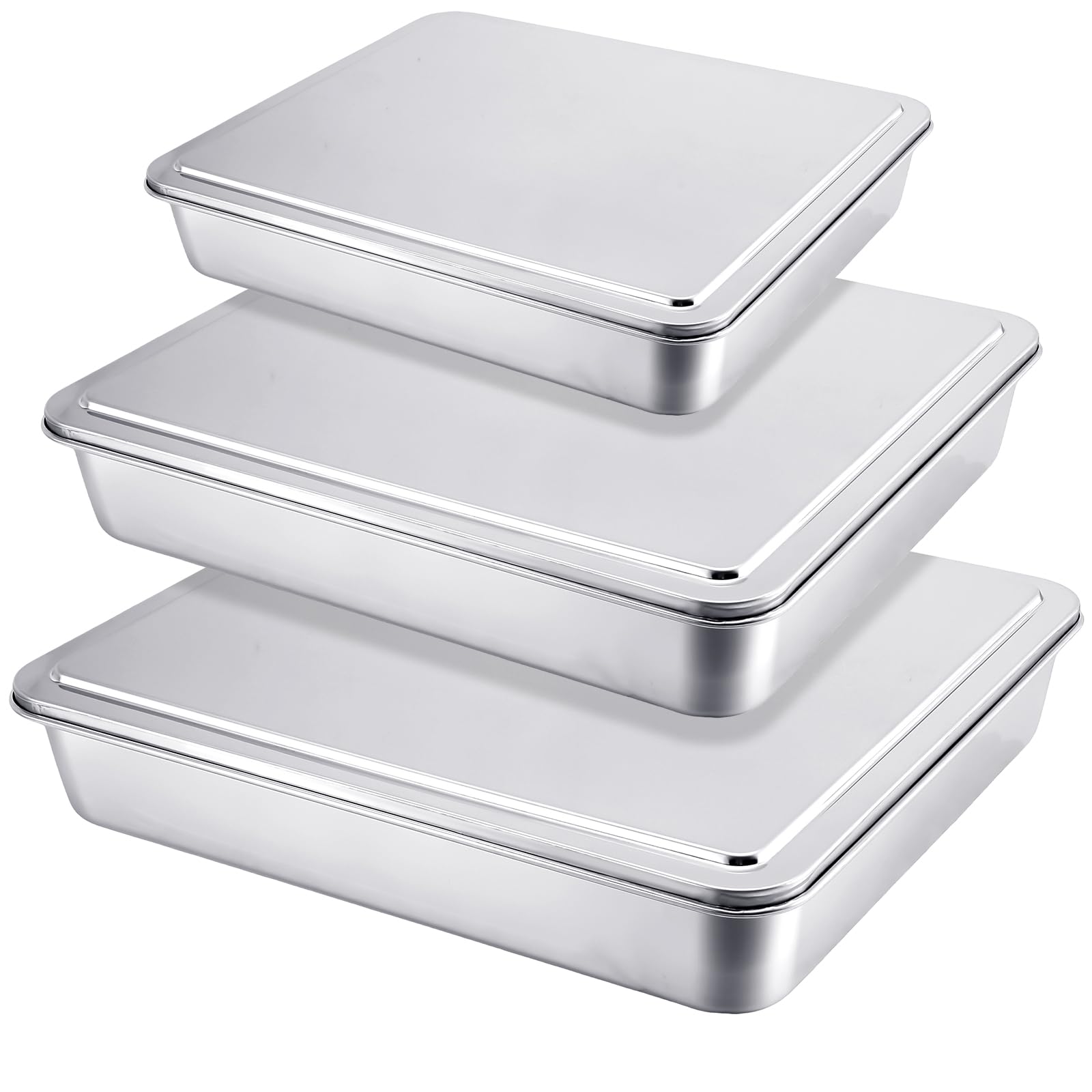 Moldes rectangulares Tioncy de 13, 11 y 9 pulgadas con tapa para hornear