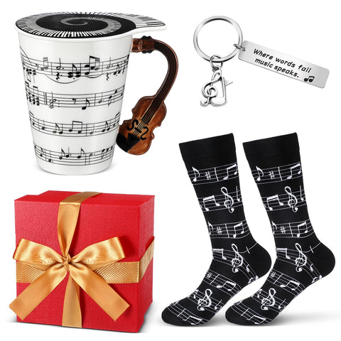 Tioncy taza de café con tapa con mango en forma de violín para amantes de la música.