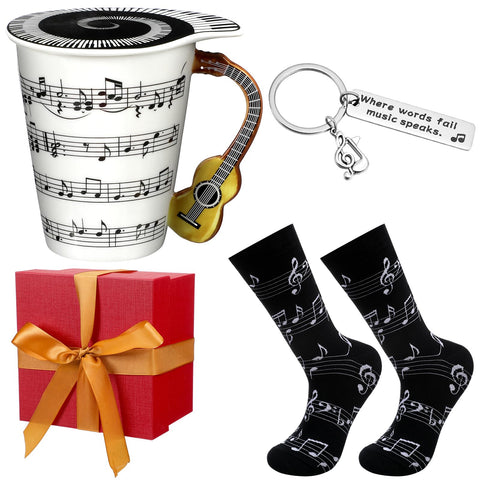 Tioncy taza cerámica con asa de guitarra y motivos musicales para momentos de café inspiradores