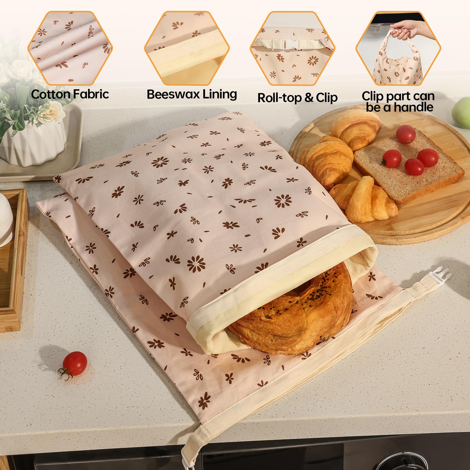 Bolsas reutilizables Tirphy con cera, ecológicas y fáciles de limpiar.