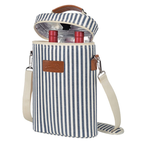 Tirrinia bolsa termo para dos vinos con rayas, ideal para viajes.