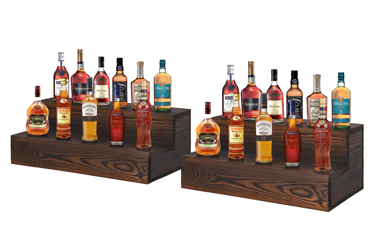 TIRYIUOU estante botellas dos niveles de madera, exhibición ideal para la barra