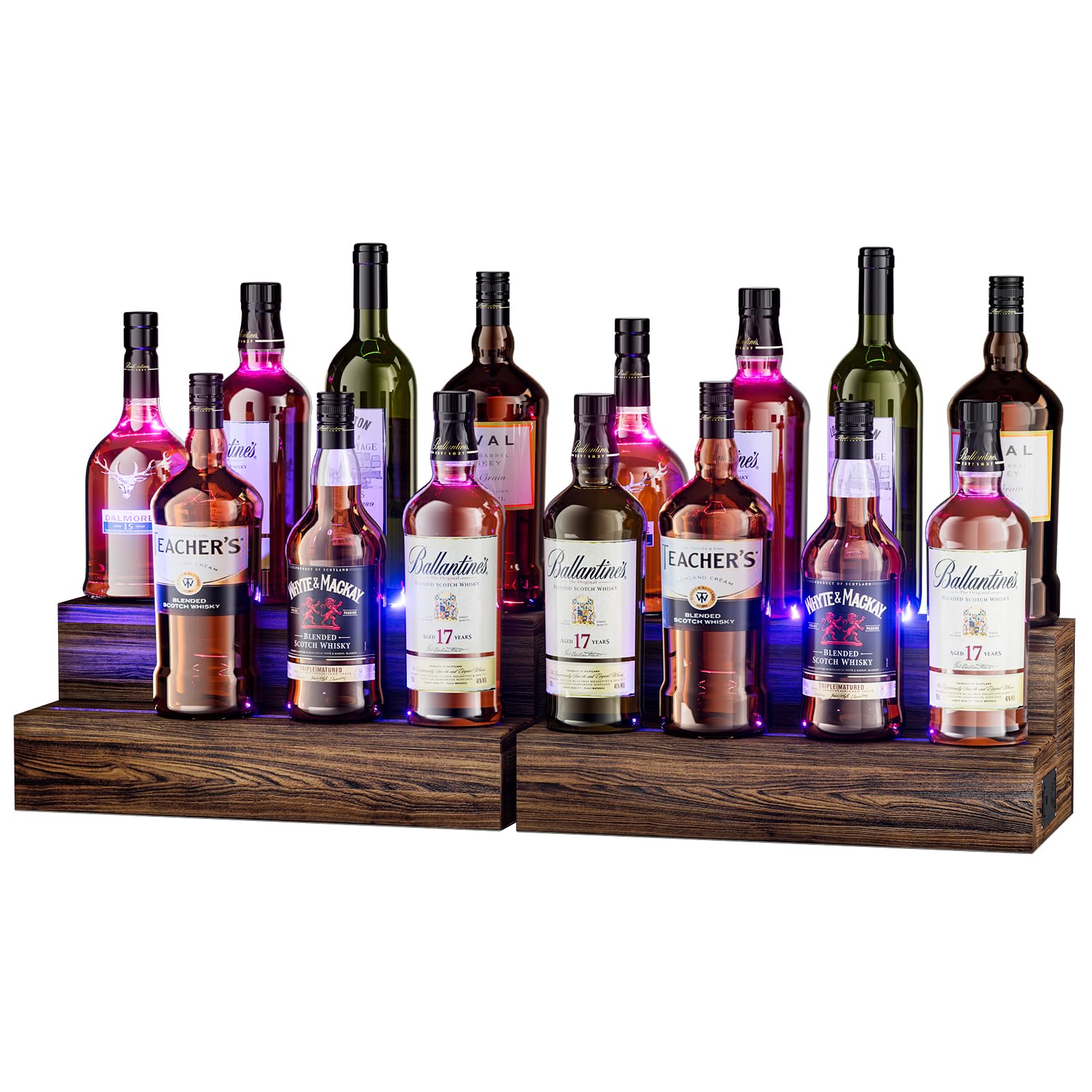 Expositor de botellas TIRYIUOU con iluminación LED, dos niveles para exhibir la colección.