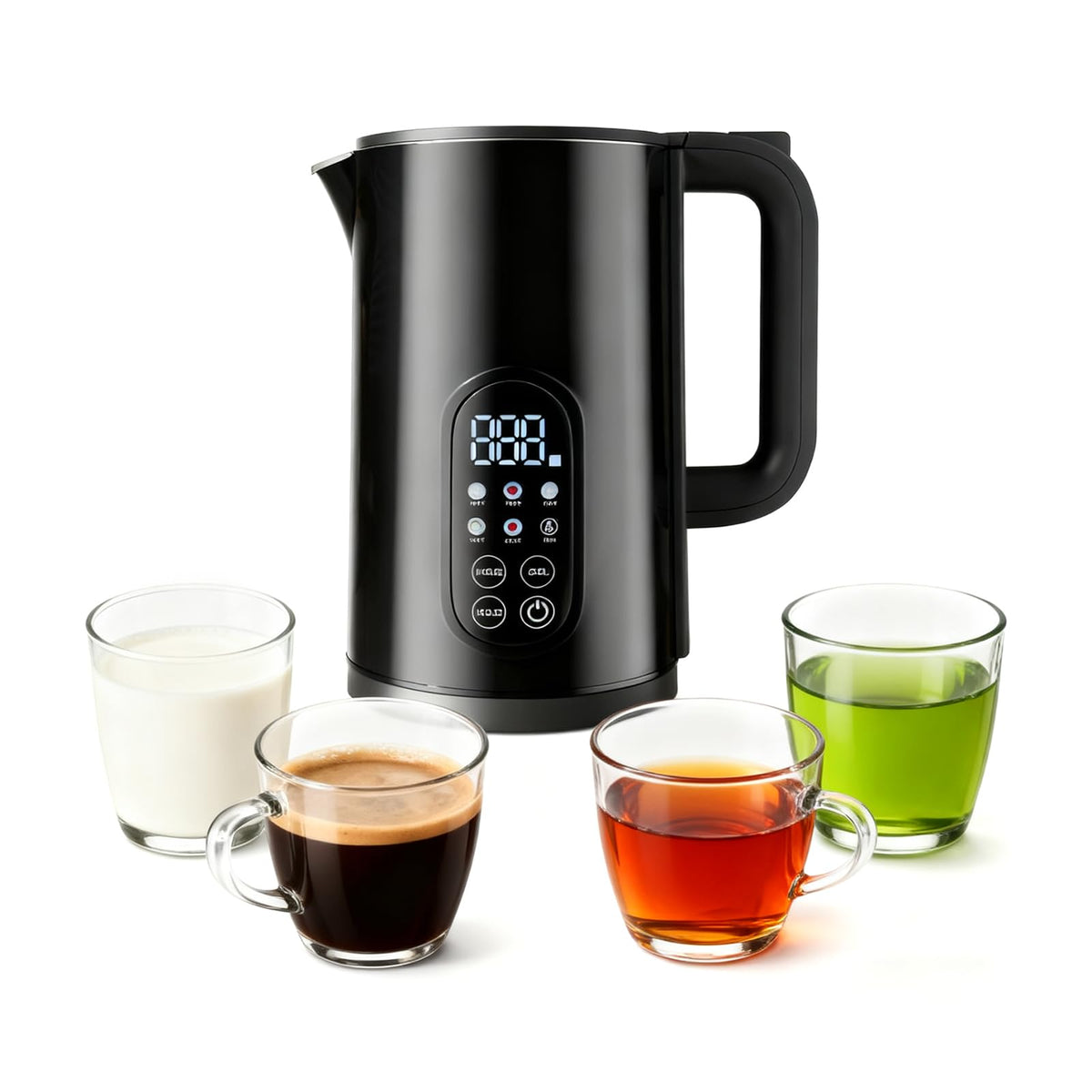 Tisanio hervidor eléctrico 1.7L, exterior negro, diseño elegante para la cocina.