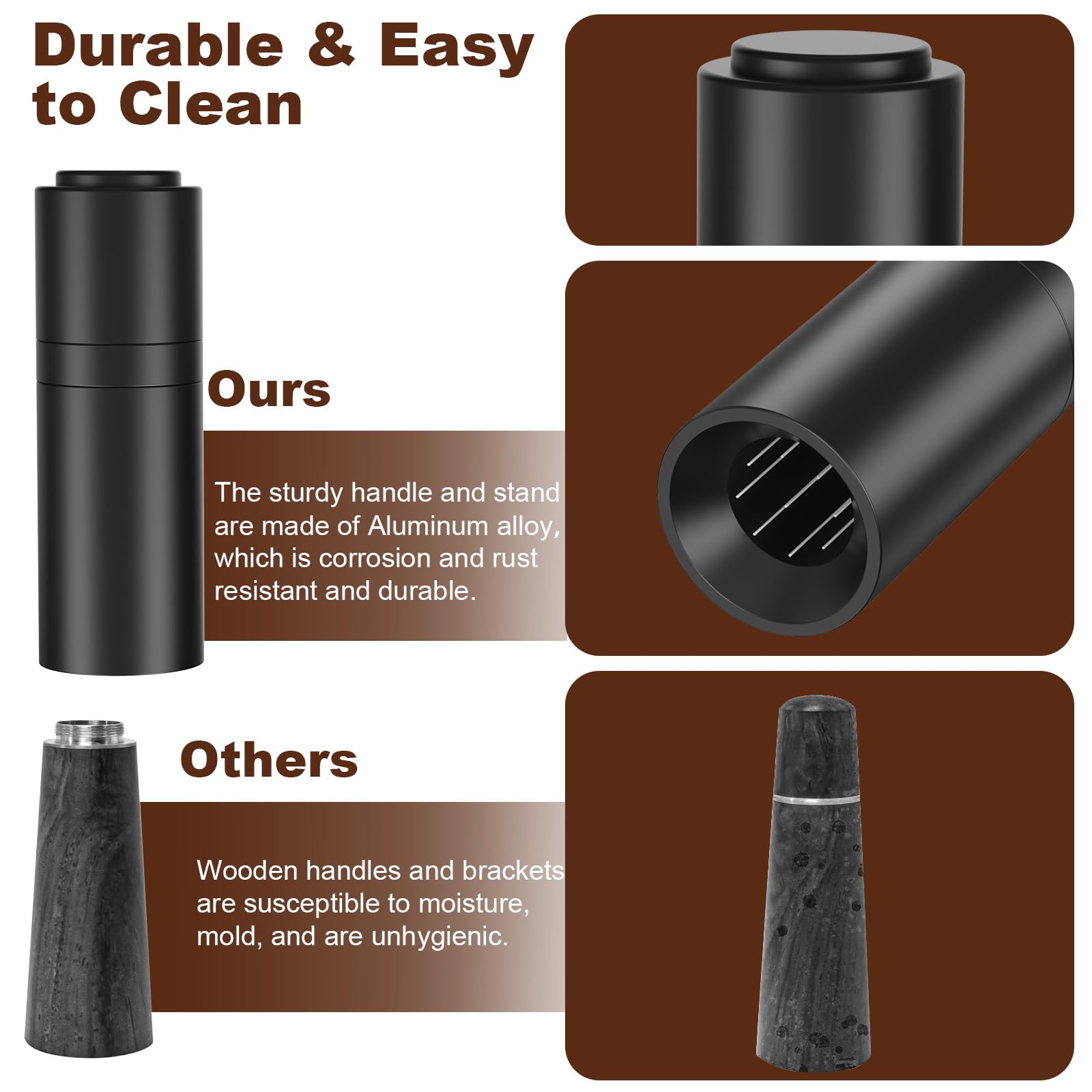 Aguja 304 inoxidable para higiene y durabilidad en uso diario.