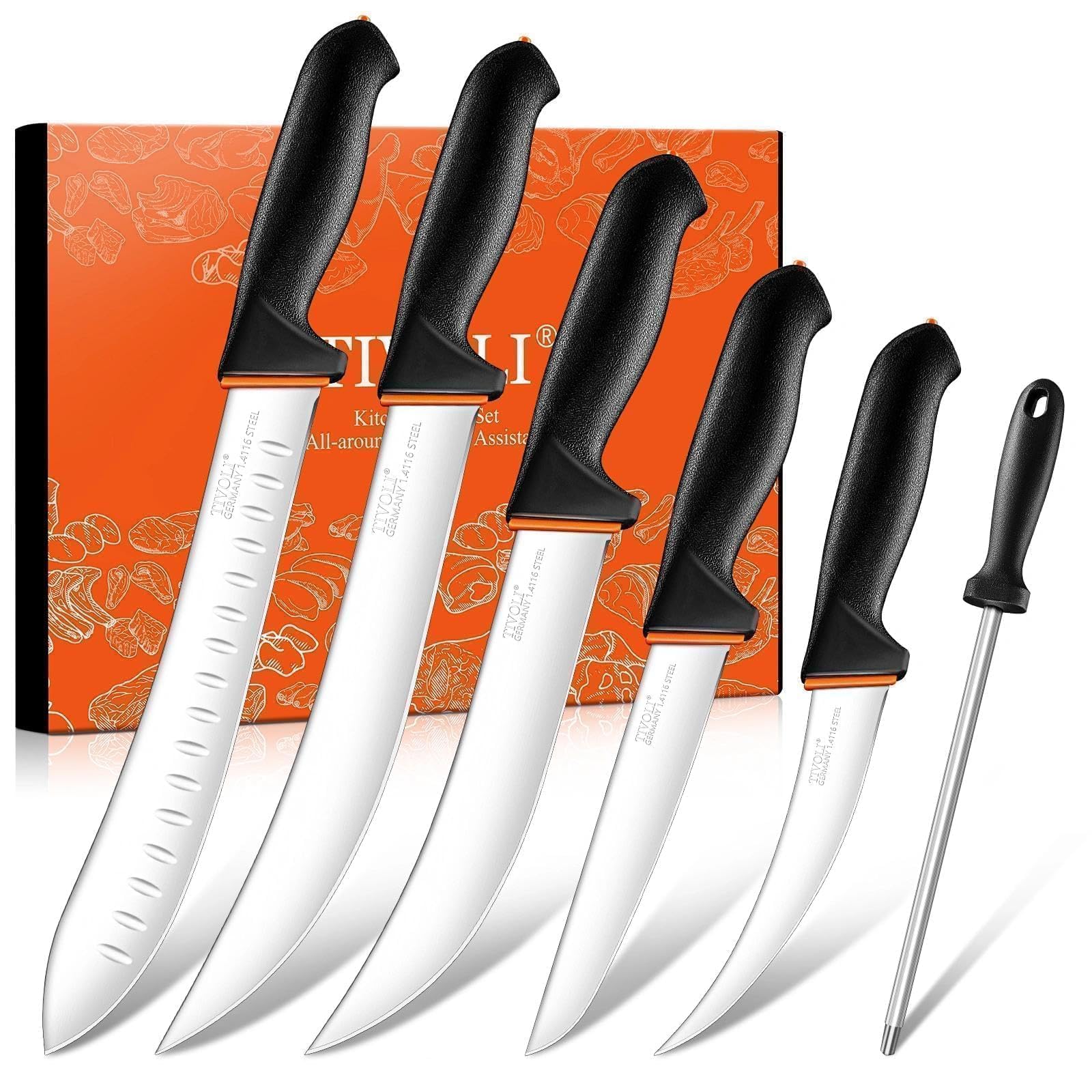Cuchillos TIVOLI: conjunto para carne, control estable y cortes precisos.
