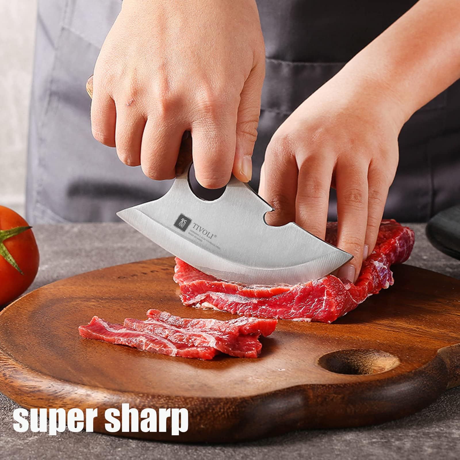 Cuchillo Ulu TIVOLI con funda integrada para transporte seguro.