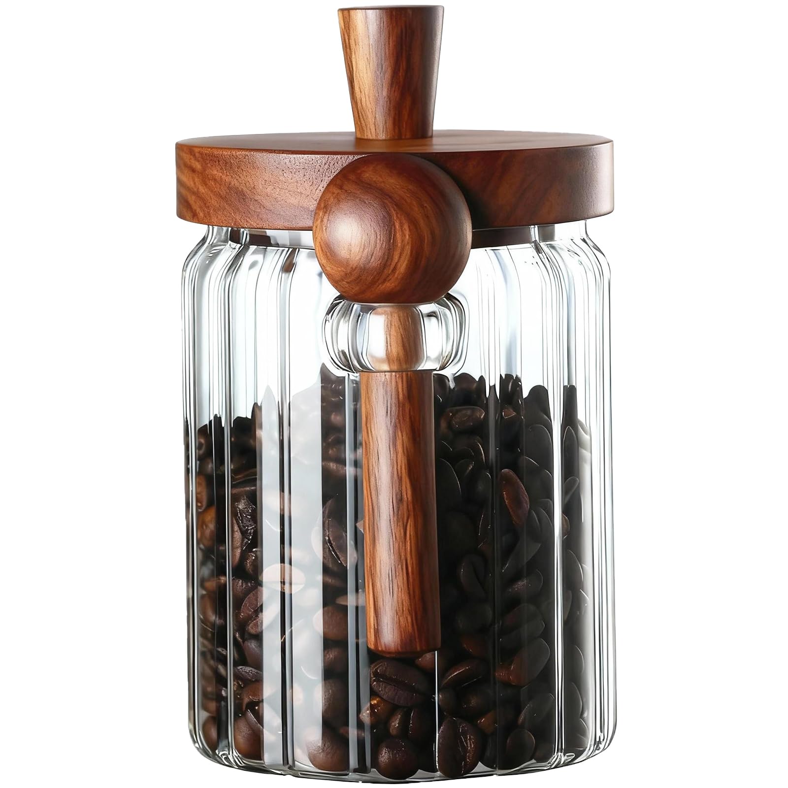 TIWPAJS frasco cafe acanalado con tapa de madera para almacenamiento seguro.