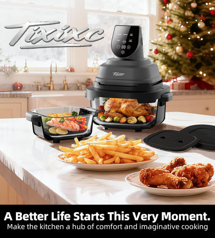 Tixixc Freidora vidrio 6cups, porciones individuales para control preciso.