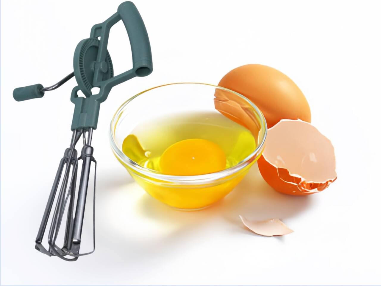 Batidor TIYOORTA manual de doble cabezal para huevos, ideal para batidos rápidos.